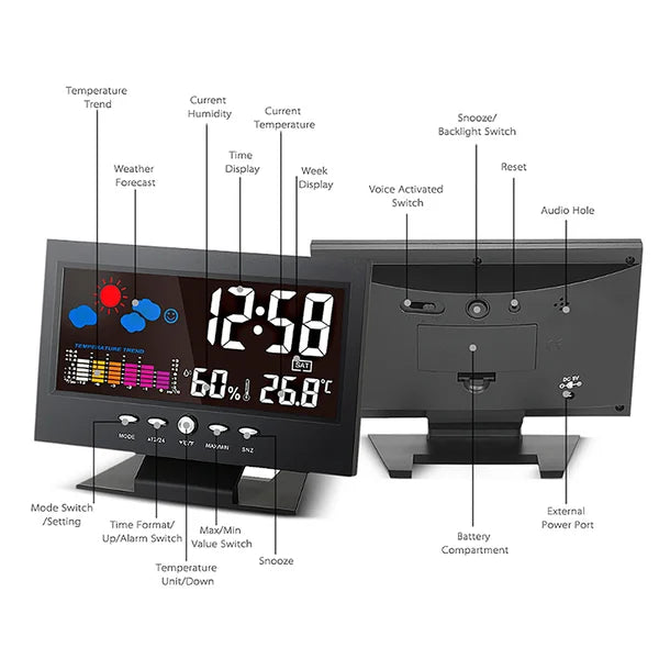 🔥Digital LED-temperatur- och fuktighetsmonitor Väderprognos LED-bordsväckarklocka