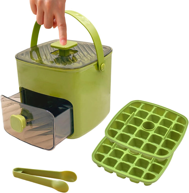 🥤🧊 50 % RABATT! Isbitsform med förvaringsfack – 48 isbitar åt gången, läckagesäkert lock. Stapelbar, sparar plats. Isskopa och ispincett ingår. Ett måste för sommaren. 🏖️✅