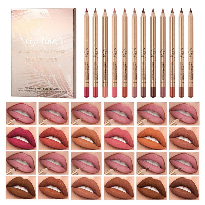 👄 50 % RABATT! 💄 Set med 12 färger av smetfria läppennor – Hållbara, krämiga och vattenfasta – perfekta för vardagsbruk eller professionell sminkning 🎨
