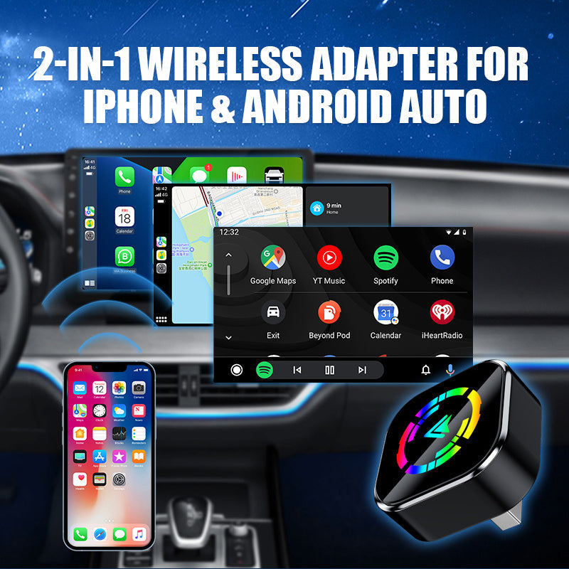 2-i-1 trådlös adapter för iPhone och Android Auto🎵