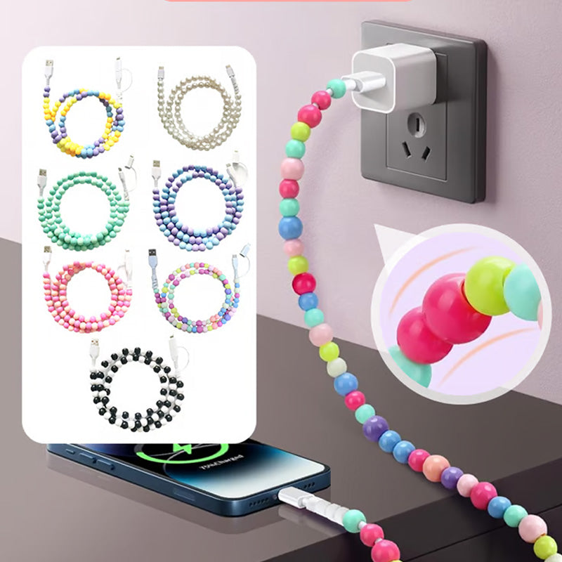 🔥Nya heta produkter🔥2-In-1 USB till typ-C ＆ Belysning Pärlbeströdd laddningsslad🌈