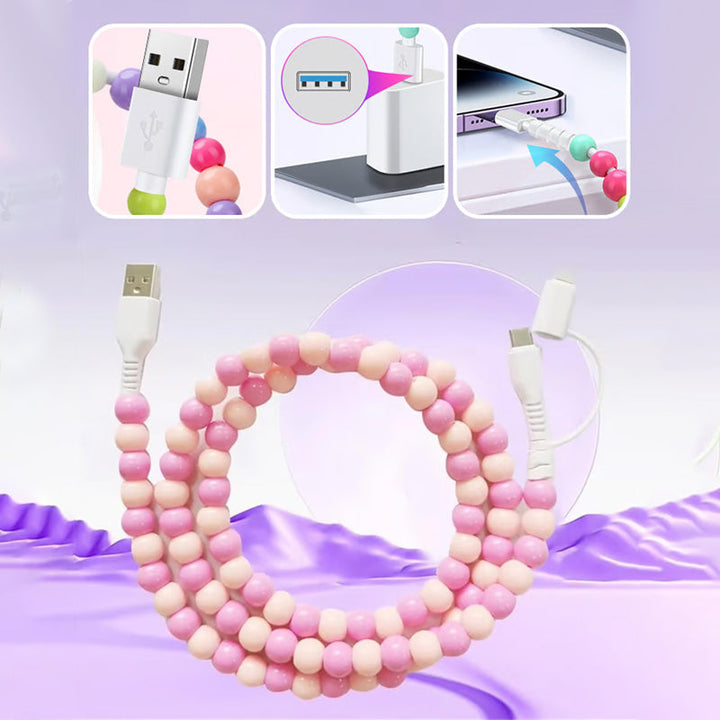 🔥Nya heta produkter🔥2-In-1 USB till typ-C ＆ Belysning Pärlbeströdd laddningsslad🌈