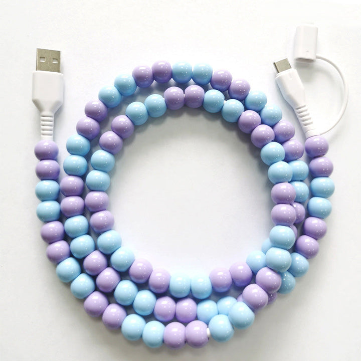 🔥Nya heta produkter🔥2-In-1 USB till typ-C ＆ Belysning Pärlbeströdd laddningsslad🌈