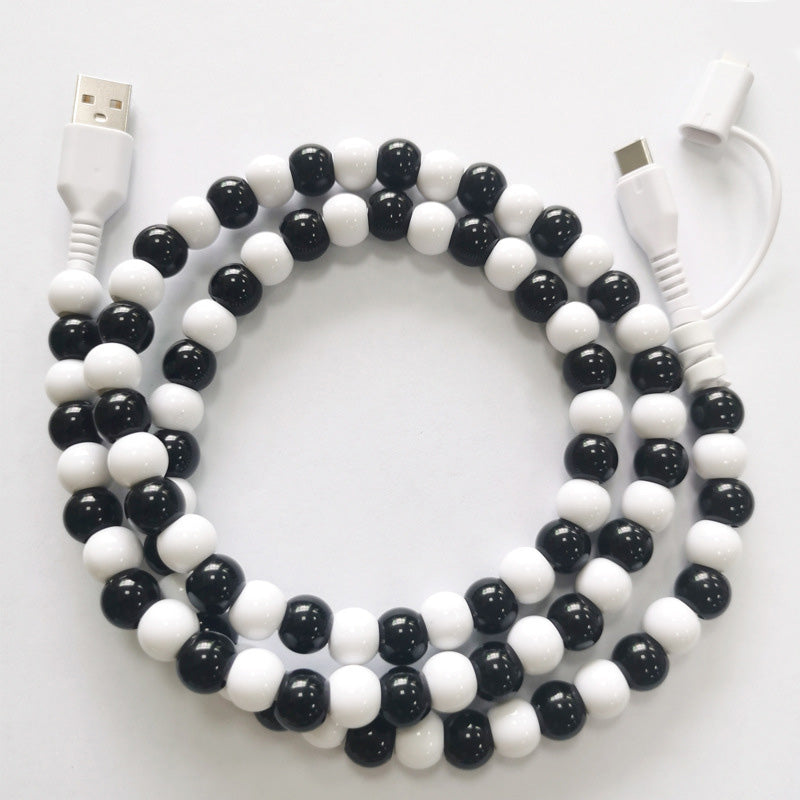 🔥Nya heta produkter🔥2-In-1 USB till typ-C ＆ Belysning Pärlbeströdd laddningsslad🌈