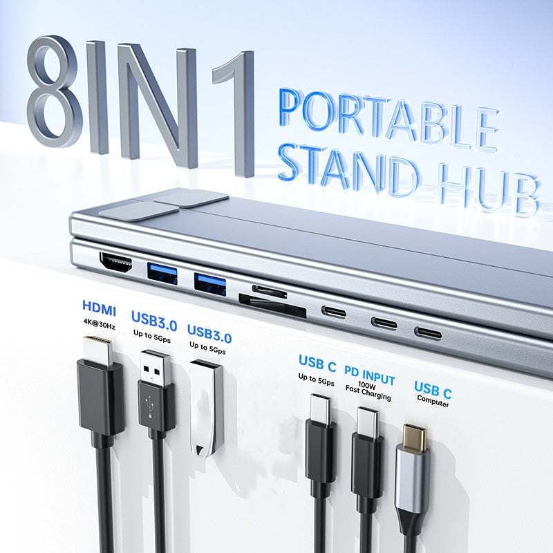 USB-C Dockningsstation med Laptopställ – 8-i-1, 4K HDMI & Snabbladdning