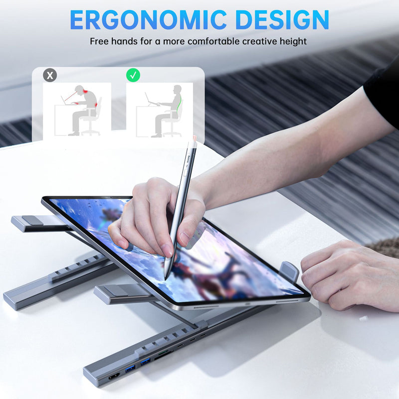 USB-C Dockningsstation med Laptopställ – 8-i-1, 4K HDMI & Snabbladdning