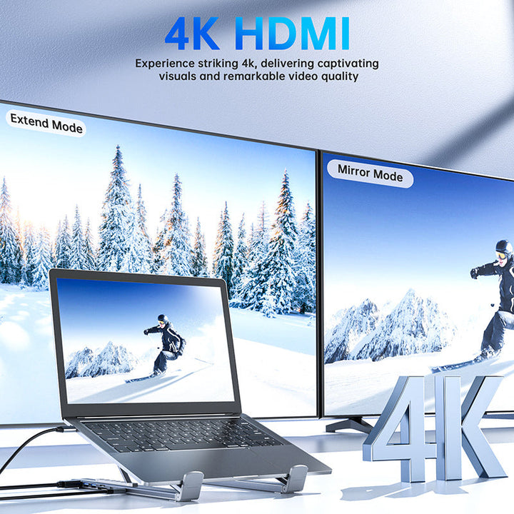 USB-C Dockningsstation med Laptopställ – 8-i-1, 4K HDMI & Snabbladdning