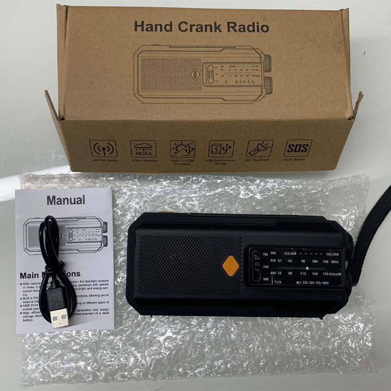 Solcellsväderradio med Handvev – 3 Laddningssätt, 2000mAh Powerbank & SOS-larm!