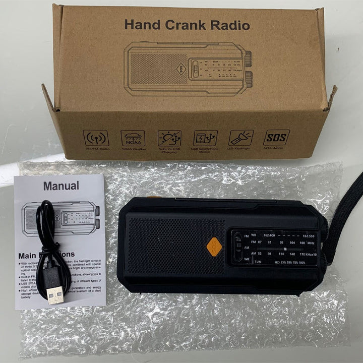 Solcellsväderradio med Handvev – 3 Laddningssätt, 2000mAh Powerbank & SOS-larm!