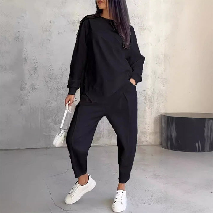 🌸✨Set med långärmade sweatshirts och byxor med oregelbunden nederkant för kvinnor