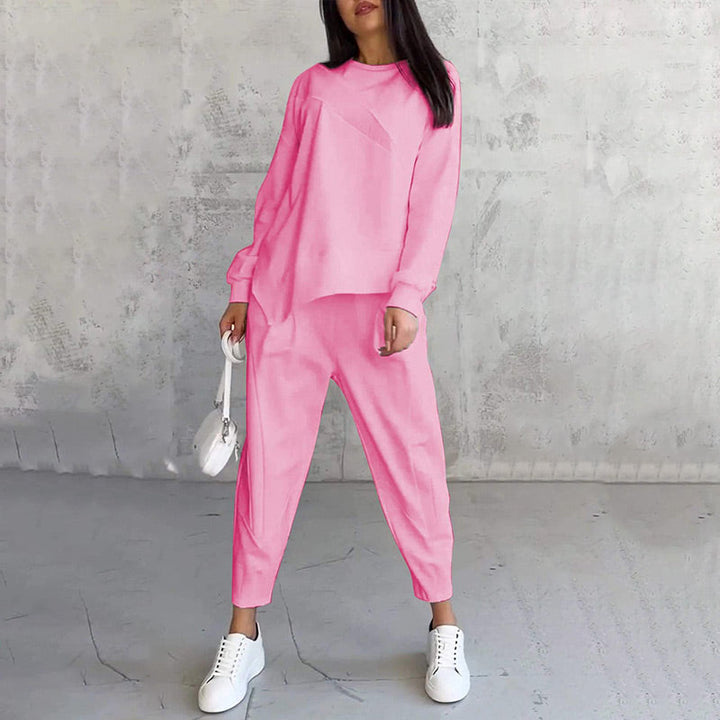 🌸✨Set med långärmade sweatshirts och byxor med oregelbunden nederkant för kvinnor
