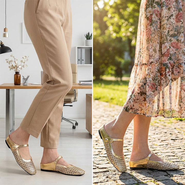 Vävda Mary Jane-mules med fyrkantig tå för dam