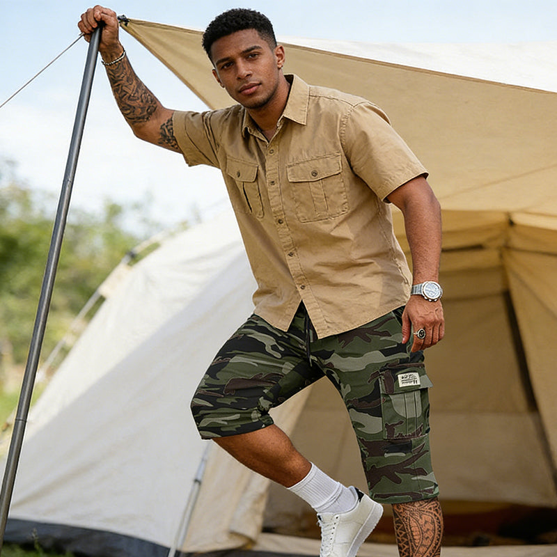 🩳 52% RABATT 🗺️ | Herr Camouflage Cargo-Shorts – Många Fickor & Avslappnad Passform