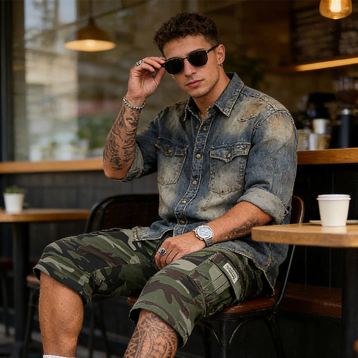 🩳 52% RABATT 🗺️ | Herr Camouflage Cargo-Shorts – Många Fickor & Avslappnad Passform