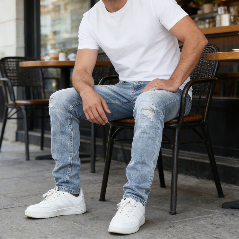 🔥 Moderna Stretchjeans i Slim Fit – Vintage-tvättad, Bekväm Stretch & Perfekt för Vardagsbruk 💙