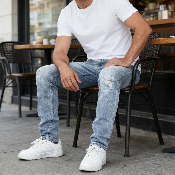 🔥 Moderna Stretchjeans i Slim Fit – Vintage-tvättad, Bekväm Stretch & Perfekt för Vardagsbruk 💙
