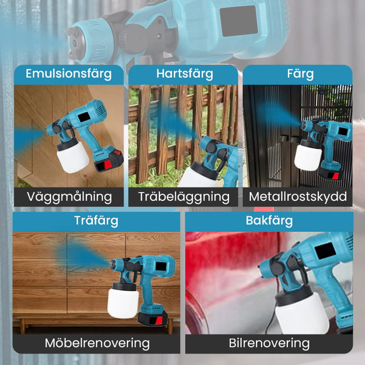 Trådlös elektrisk sprutpistol ⚡ 800 ml/minut för oavbruten sprutning 💪 Laddningsbar, trådlös, spruta i alla vinklar utan läckage. Perfekt för möbler, staket och väggar 🏠