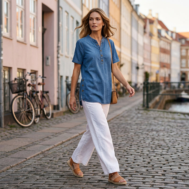 ⏰Andningsbar casual-top i denimlook för dam