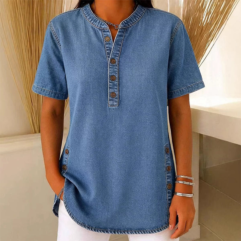 ⏰Andningsbar casual-top i denimlook för dam