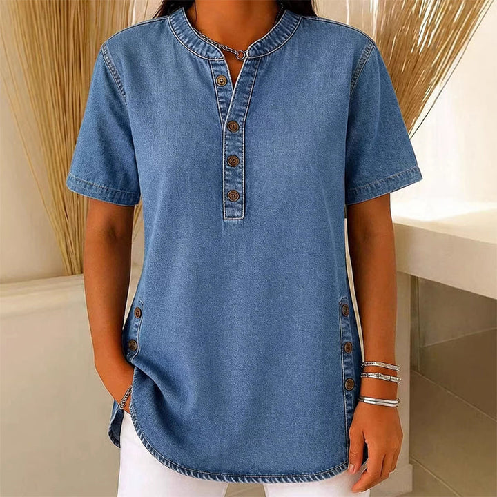 ⏰Andningsbar casual-top i denimlook för dam