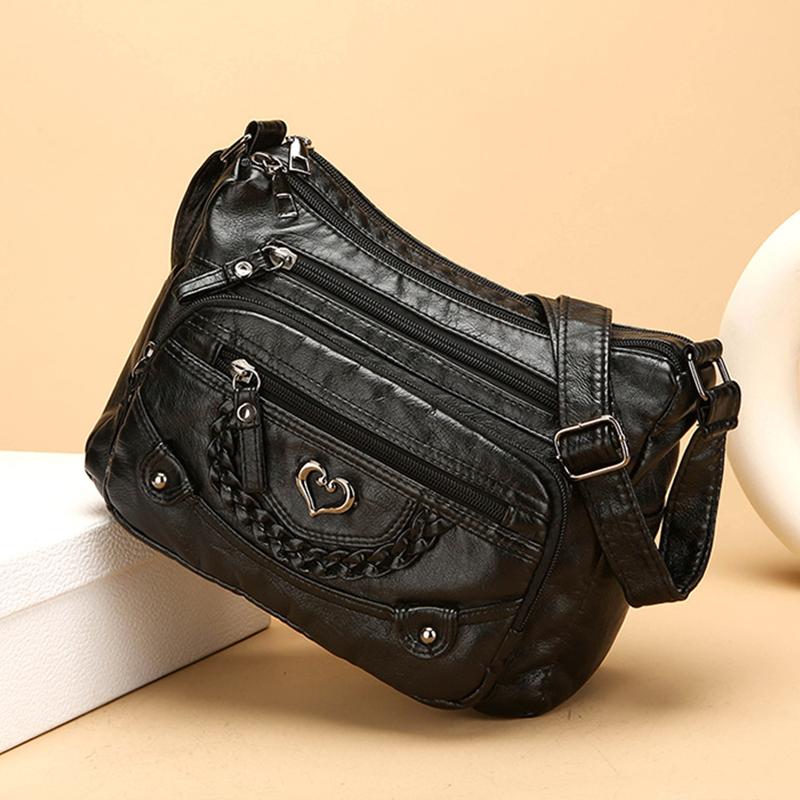 👜✨Korsväska i Mjukt PU-läder – Flera Fickor, Rymligt Huvudfack & Justerbar Rem, 4 Färger 👜✨