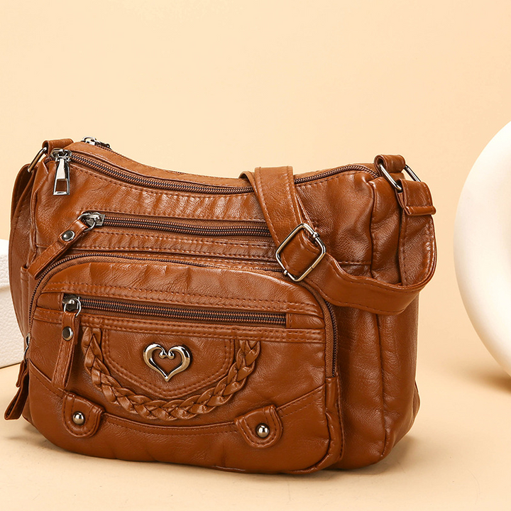 👜✨Korsväska i Mjukt PU-läder – Flera Fickor, Rymligt Huvudfack & Justerbar Rem, 4 Färger 👜✨