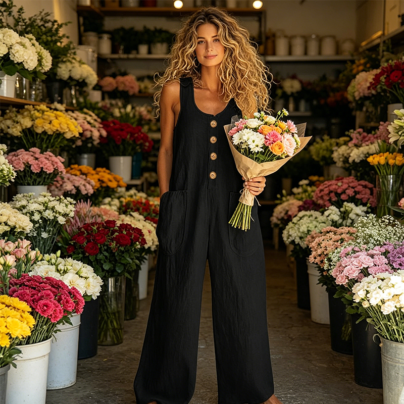 👖Ärmlös Damoverall Med Vida Ben Och Fickor – Sval, Chic & Bekväm👗