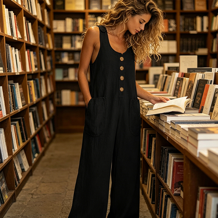 👖Ärmlös Damoverall Med Vida Ben Och Fickor – Sval, Chic & Bekväm👗