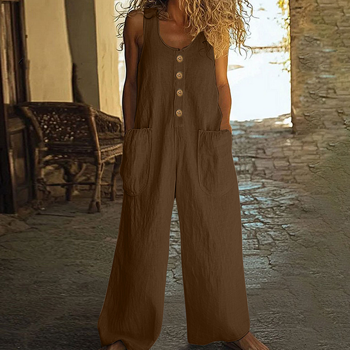 👖Ärmlös Damoverall Med Vida Ben Och Fickor – Sval, Chic & Bekväm👗