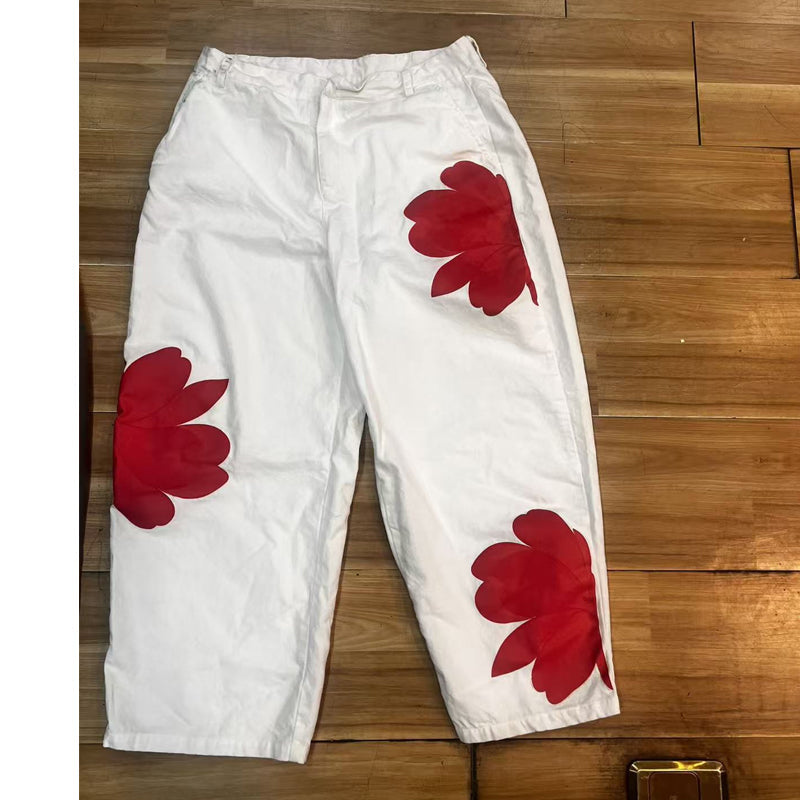 ✨ Damjeans med vida ben och blommönster – Unika applikationer, mjuka, 6 färger 🌸