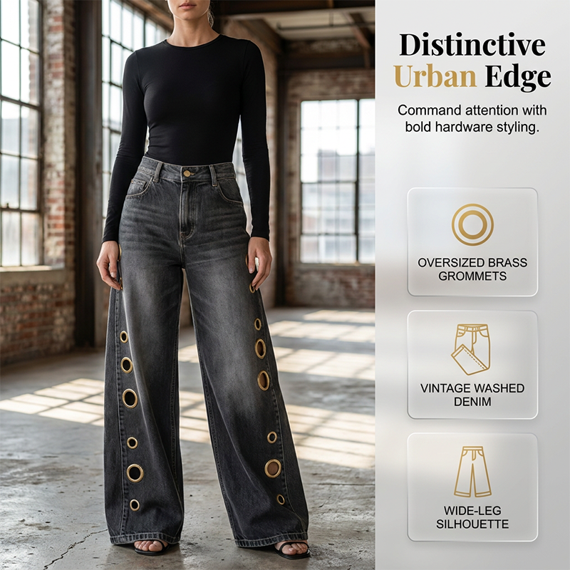 💥 53% RABATT 👖 Komfortabla vida jeans med dekorativa ringar ✨ Modern design, mjukt material & perfekt för alla tillfällen 🌸