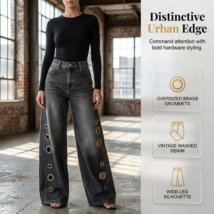💥 53% RABATT 👖 Komfortabla vida jeans med dekorativa ringar ✨ Modern design, mjukt material & perfekt för alla tillfällen 🌸