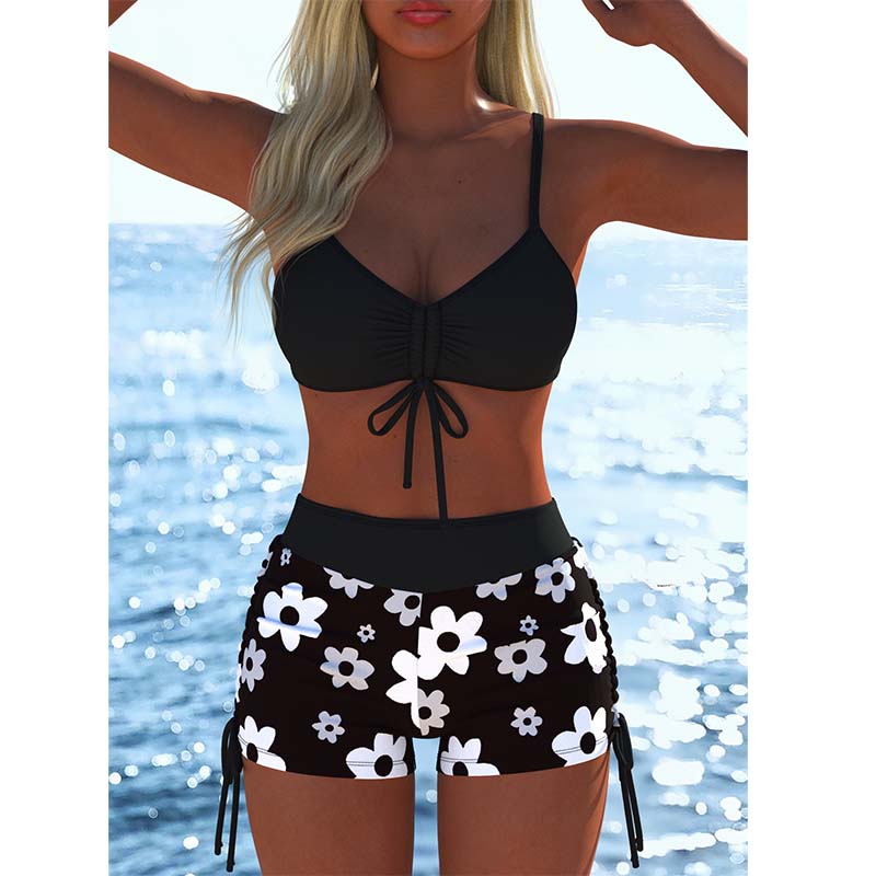 ✨ Dam Bikini Set – Snörning i Toppen, Boyshorts, Flera Stilar 🏖️