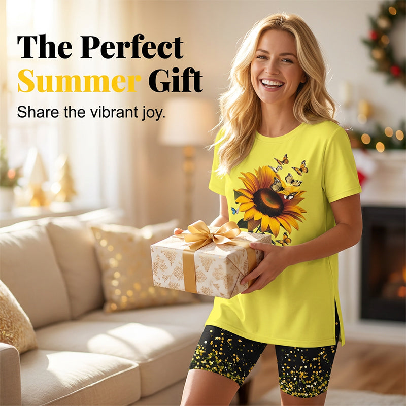 ✨ 👚 Set med mönstrad tunika och shorts för damer – avslappnad passform, slitsar i sidorna och iögonfallande mönster över hela plagget 🩳