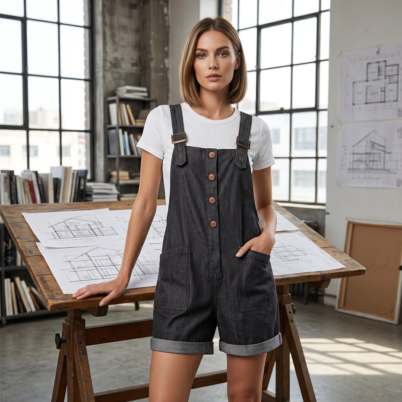✨ Retro Enfärgad Overall – Justerbara Axelband, Stora Fickor & Avslappnad Passform – Sommar Casual Essential 🍂
