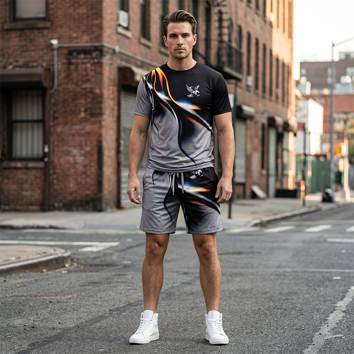 💥 Trendigt herrset med abstrakt design ✨ Luftig T-shirt & bekväma shorts för sommarens alla dagar 🌿