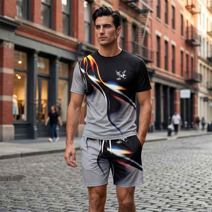 💥 Trendigt herrset med abstrakt design ✨ Luftig T-shirt & bekväma shorts för sommarens alla dagar 🌿