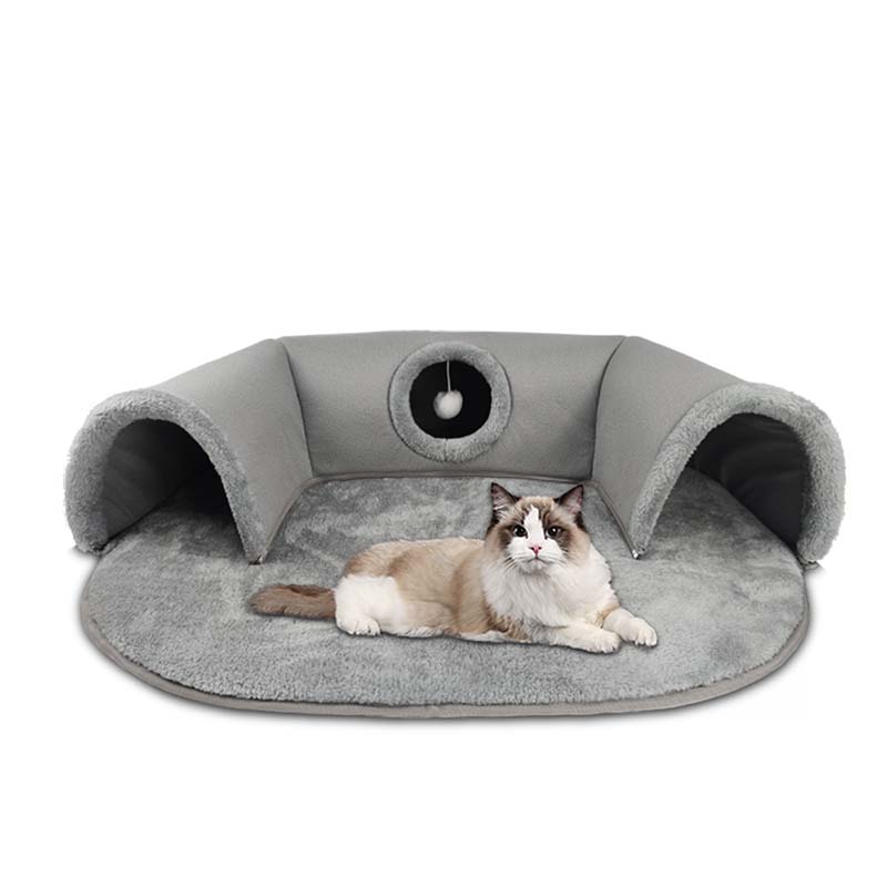 🐱 Plysch Kattbädd med Tunnel 🛤️ | 2-i-1 Katthus