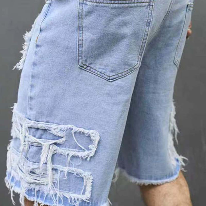 Slitna Jeansshorts för Herr med Fransiga Detaljer