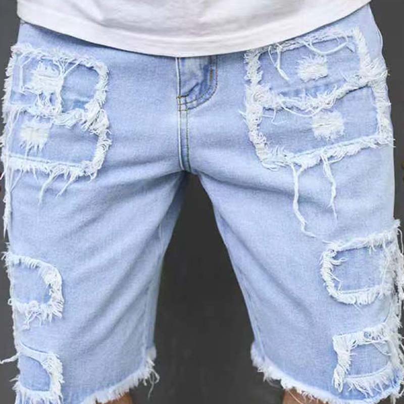 Slitna Jeansshorts för Herr med Fransiga Detaljer