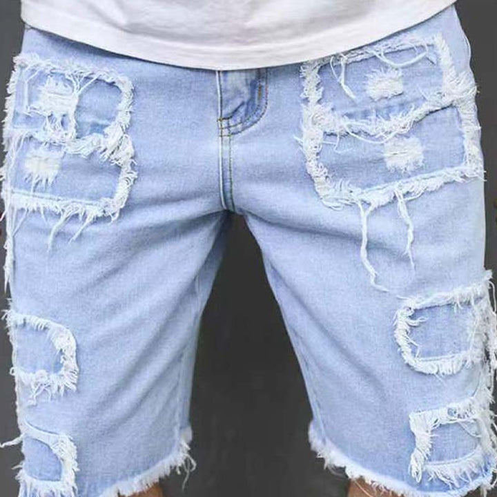 Slitna Jeansshorts för Herr med Fransiga Detaljer