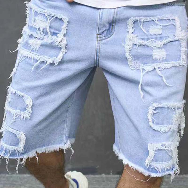 Slitna Jeansshorts för Herr med Fransiga Detaljer