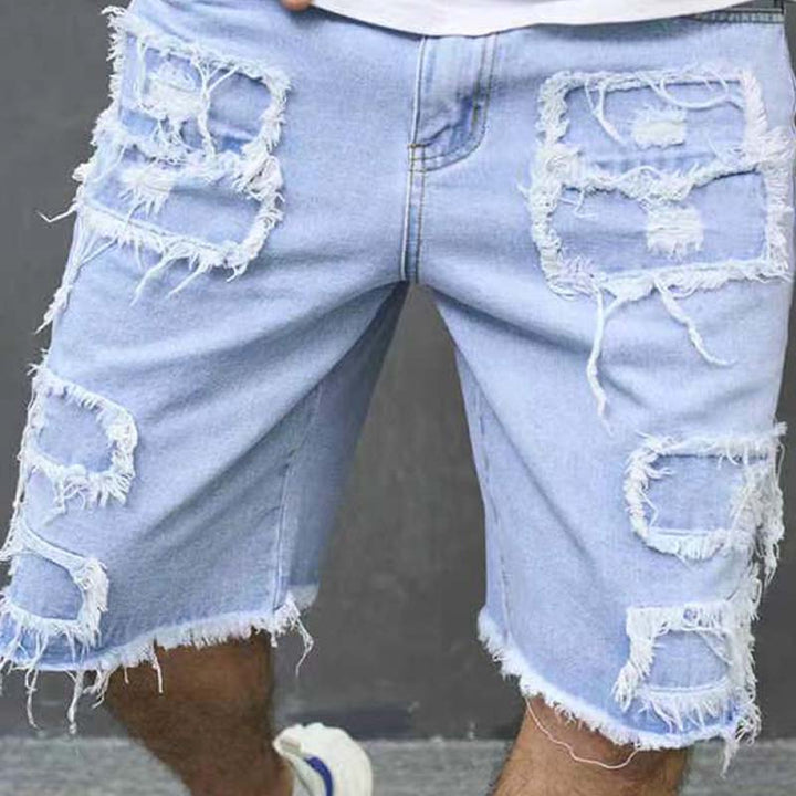 Slitna Jeansshorts för Herr med Fransiga Detaljer